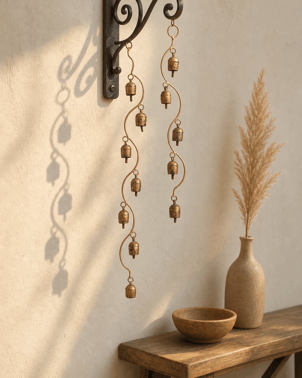 Curved Stem Wind Chime with Indian Bells, Fairtrade - Wind Chimes 5 Bells