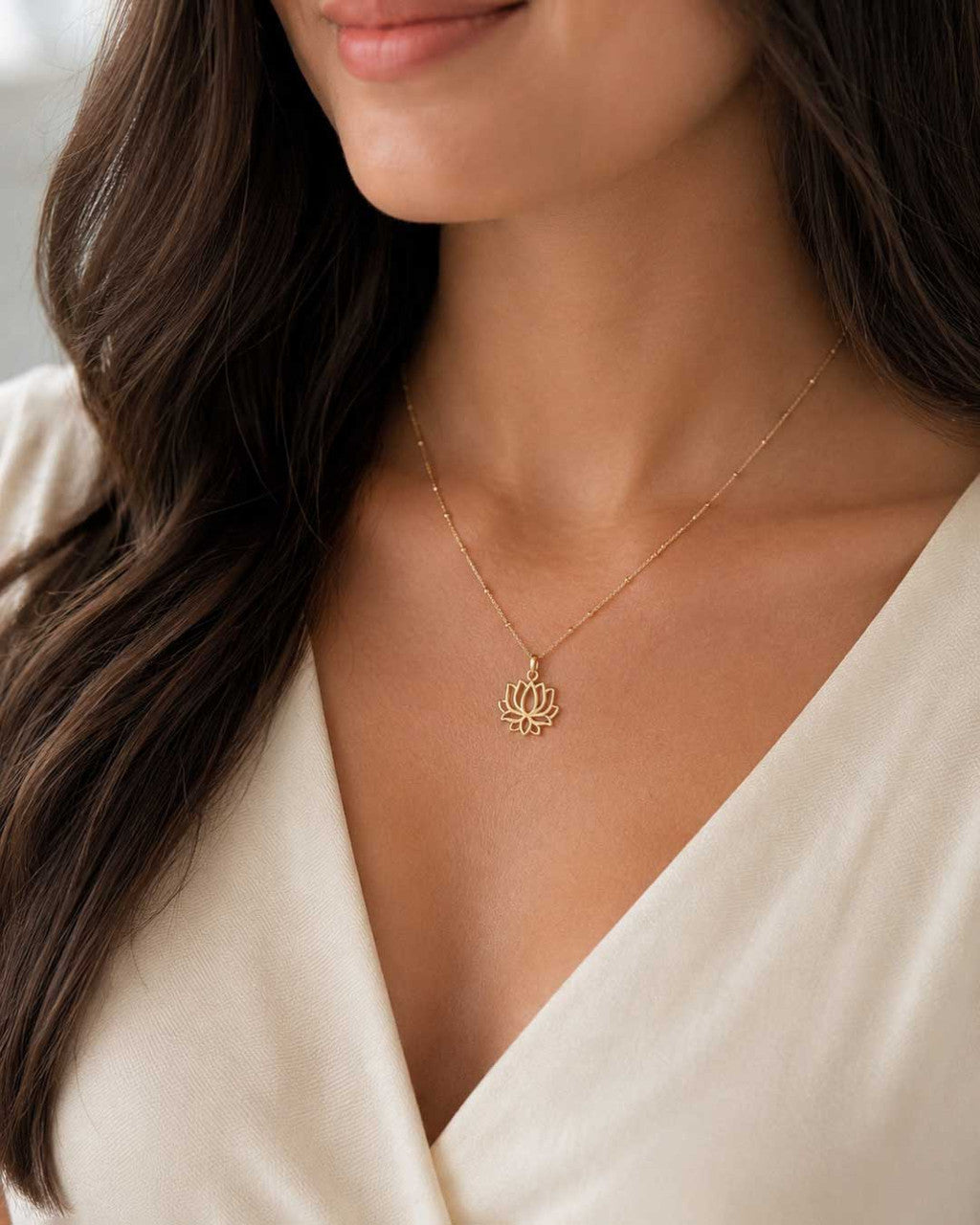Dainty Gold - Plated Lotus Bloom Necklace — Satellite Chain - Necklace