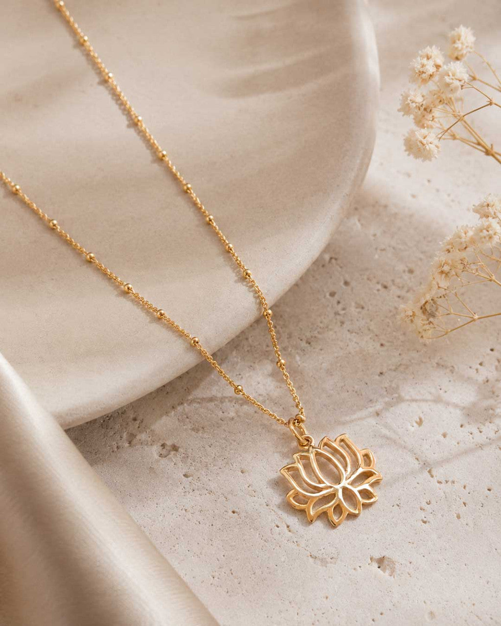 Dainty Gold - Plated Lotus Bloom Necklace — Satellite Chain - Necklace