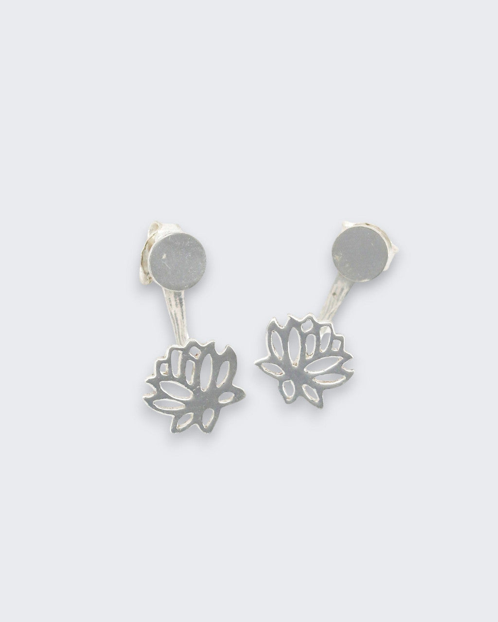 Dainty Lotus Ear Jackets, Sterling Silver Stud Earrings - 