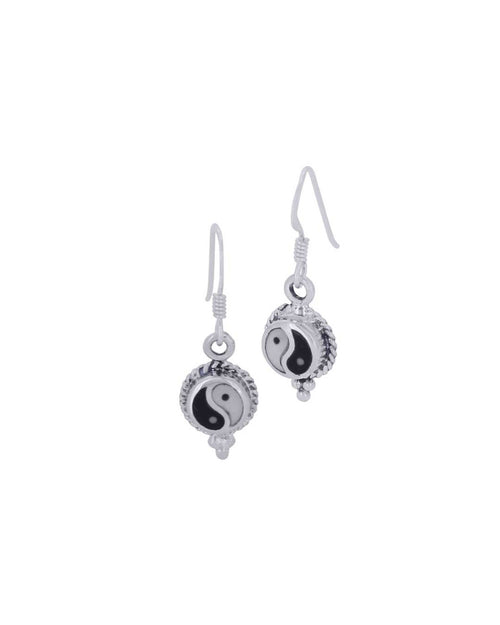 Dainty Yin Yang Earrings with Black Onyx and Mother of Pearl - 