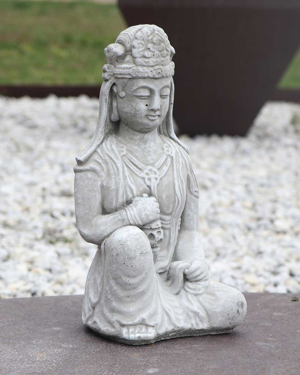 Distressed Finish Cast Stone Garden Kuan Yin Statue Made in the USA - Sculptures & Statues