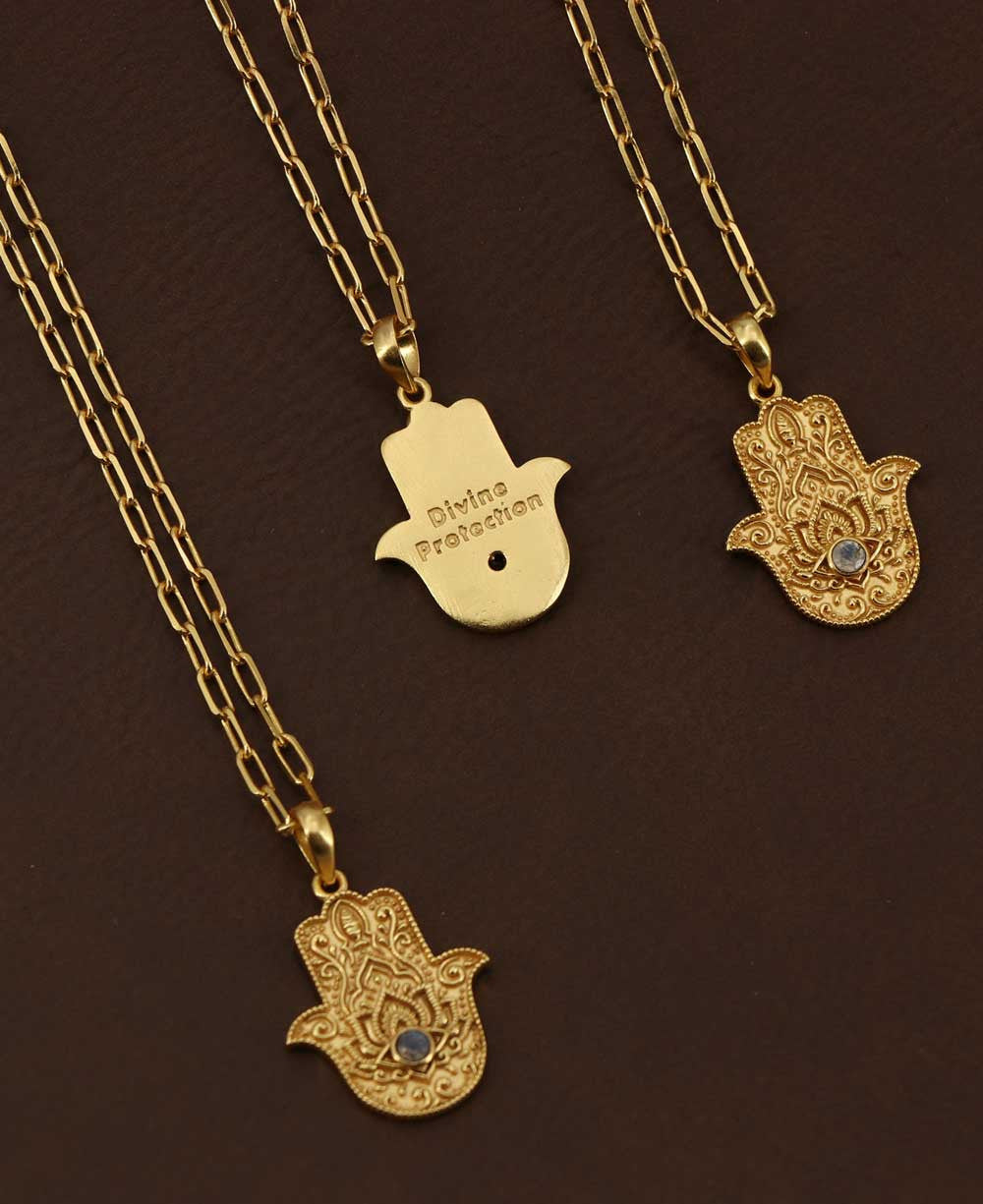 Divine Protection Hamsa Hand Necklace - Necklaces Amethyst