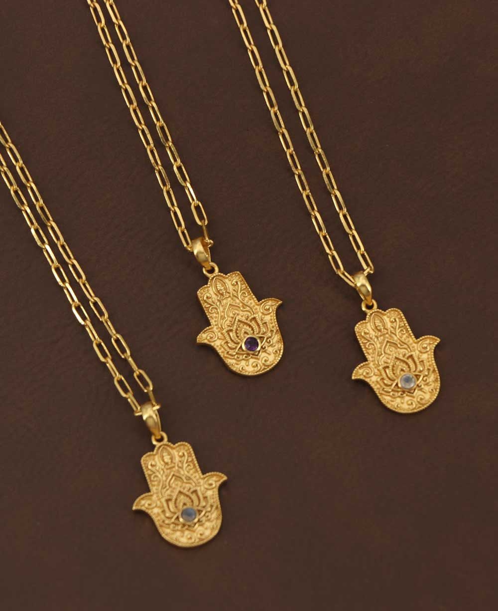 Divine Protection Hamsa Hand Necklace - Necklaces Amethyst