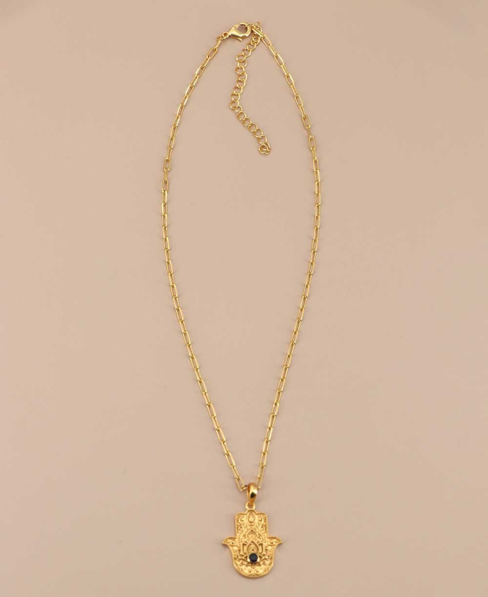 Divine Protection Hamsa Hand Necklace With Black Onyx Gemstone - Necklaces