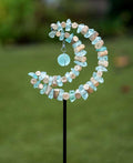 Driftwood & Aqua Glass Crescent Zen Garden Stake - Garden Stake