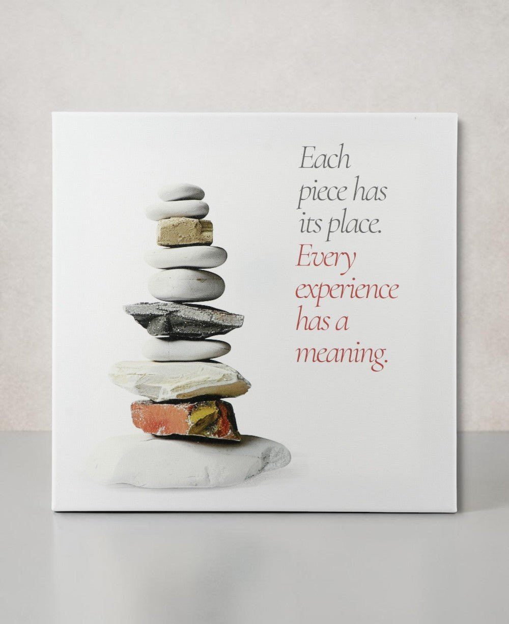 "Each Piece Has Its Place" Zen Cairn Canvas — 12 - Inch Wood Framed Wall Art - Wall Hanging