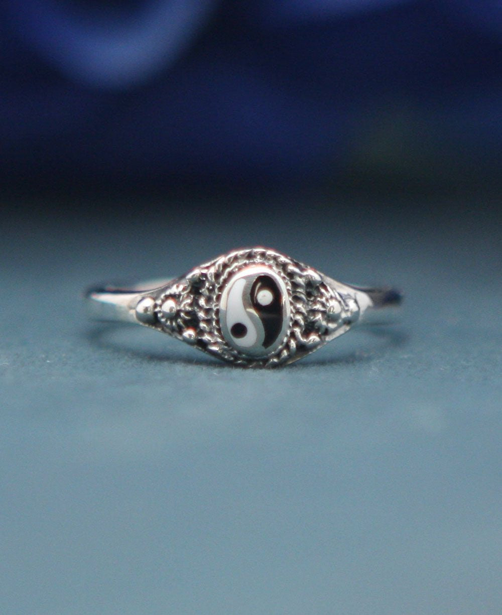 Embellished Yin Yang Ring, Sterling Silver - Rings Size 6
