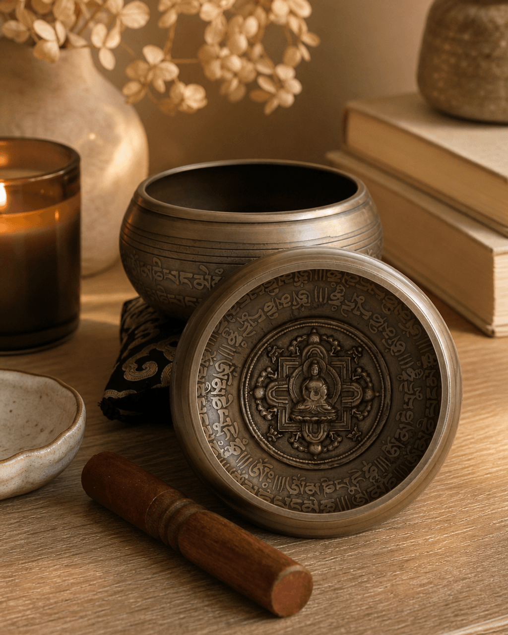 Embossed Buddha Singing Bowl with Mantra Design - Hand Bells & Chimes