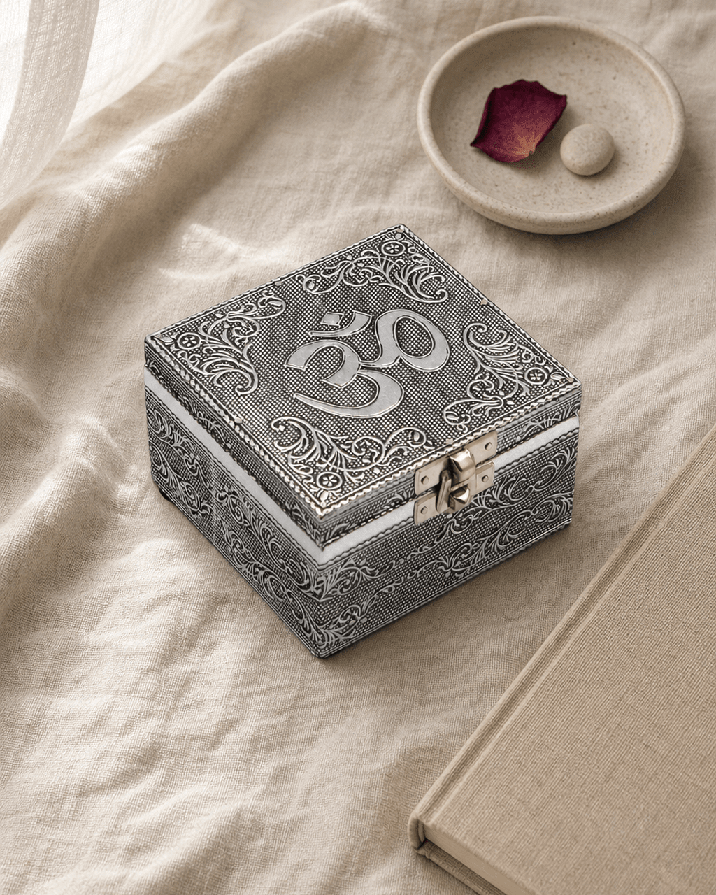 Embossed Om Symbol Mala Jewelry Box – Altar Fair Trade Keepsake Storage - Jewelry Boxes
