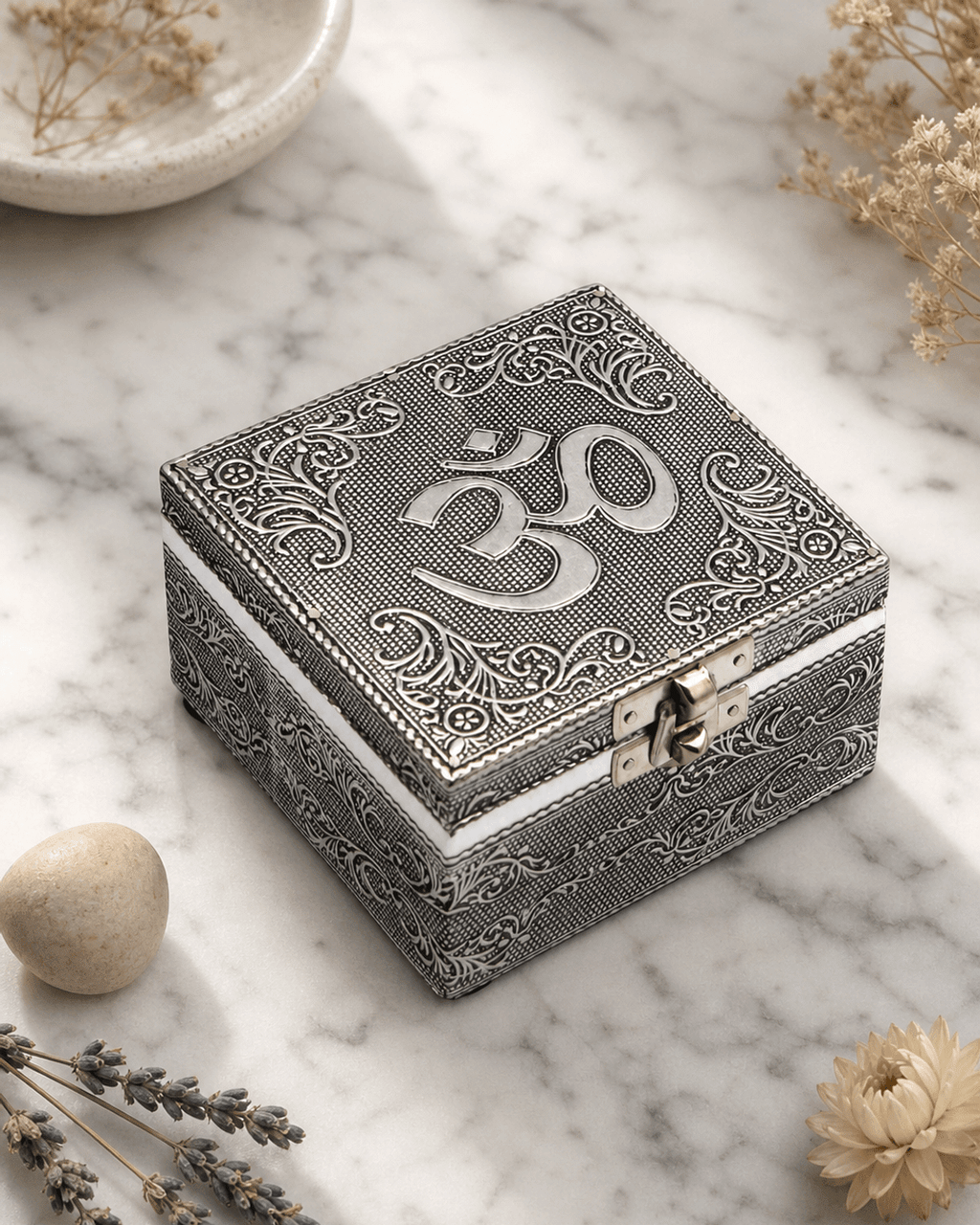 Embossed Om Symbol Mala Jewelry Box – Altar Fair Trade Keepsake Storage - Jewelry Boxes