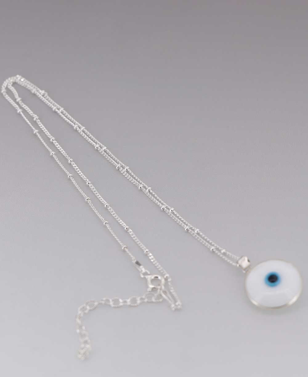Enamel Work Small Evil Eye Charm Necklace - Necklace White