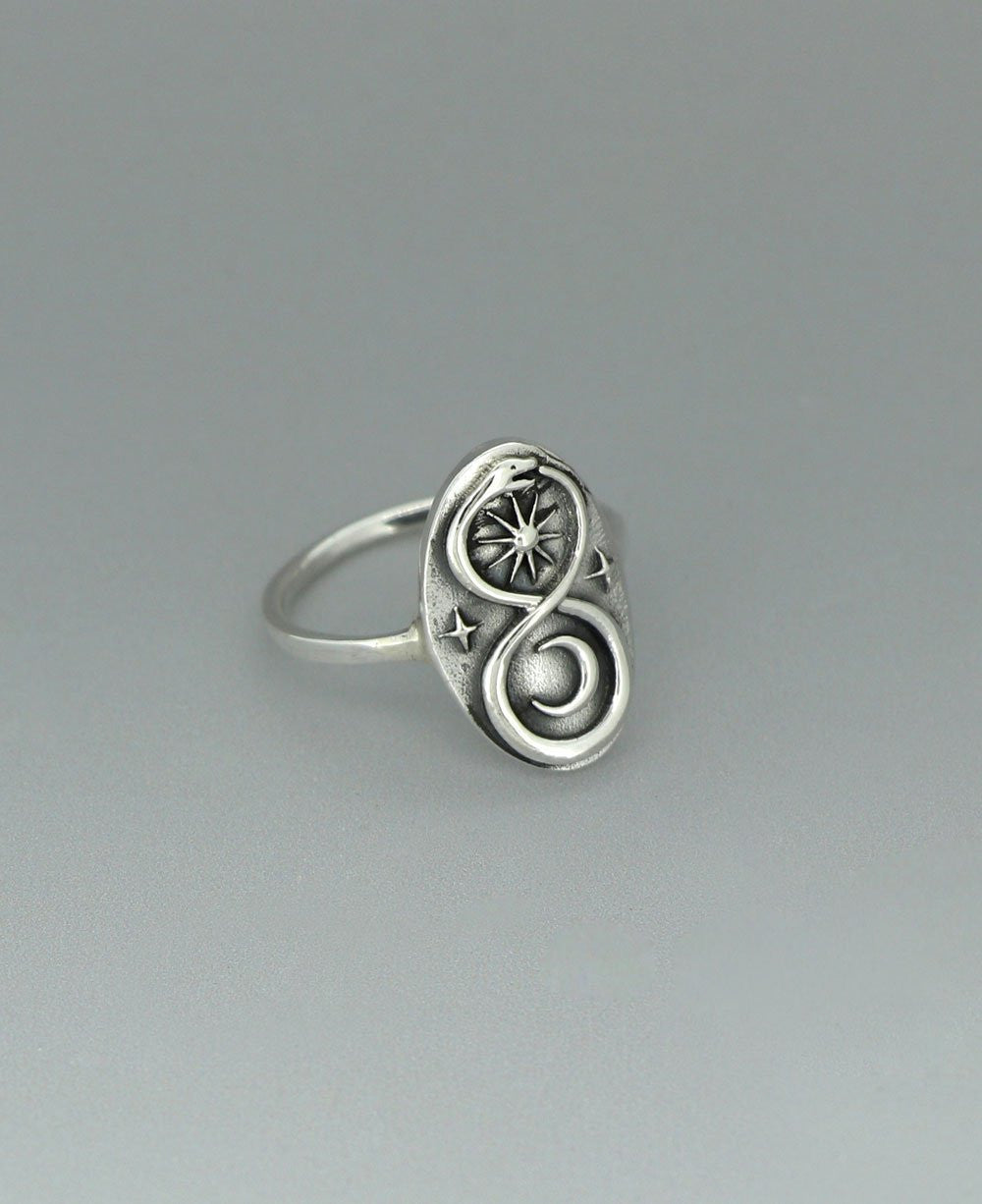 Endless Energy Sun and Moon Infinity Snake Sterling Silver Ring - Rings Size 6