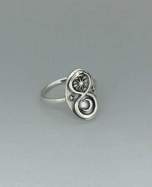 Endless Energy Sun and Moon Infinity Snake Sterling Silver Ring - Rings Size 6