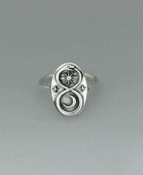 Endless Energy Sun and Moon Infinity Snake Sterling Silver Ring - Rings Size 6