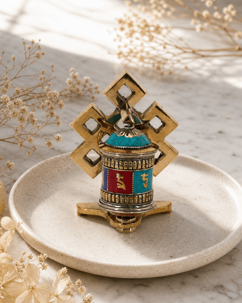 Endless Knot Design Brass Prayer Wheel - Religious Altars