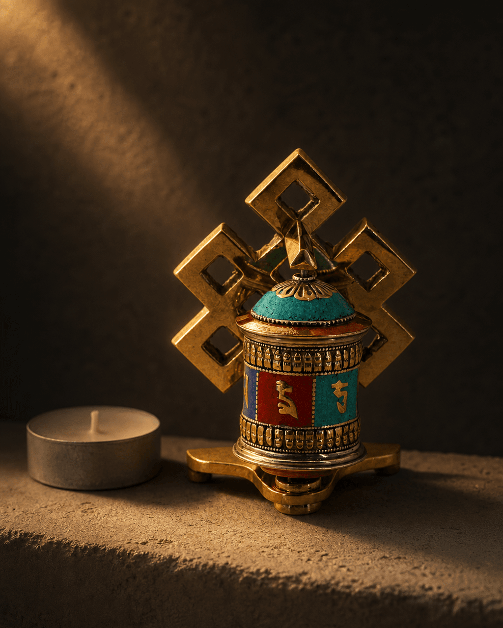 Endless Knot Design Brass Prayer Wheel - Religious Altars