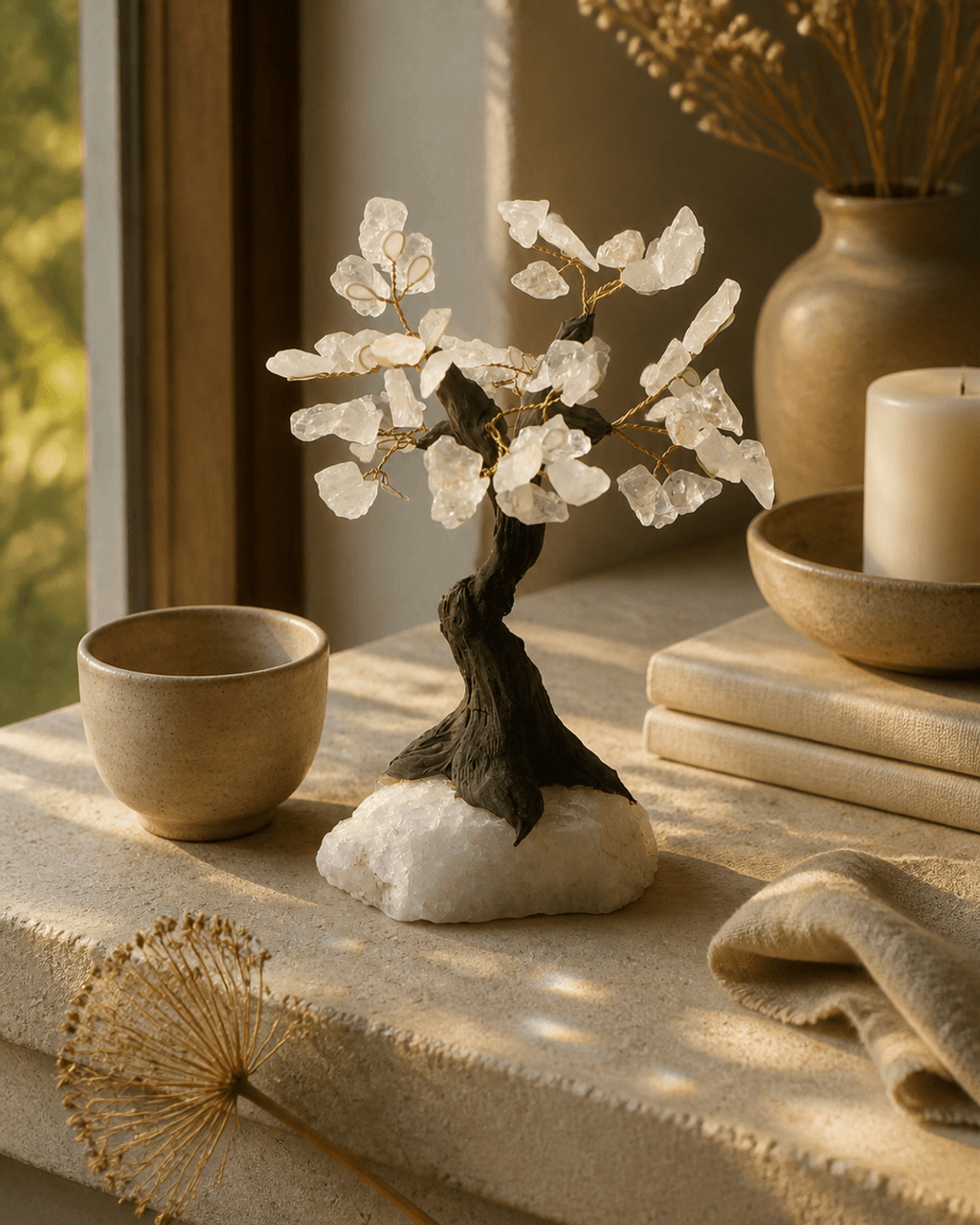 Energy Healing Clear Quartz Bonsai Tree - Home & Garden