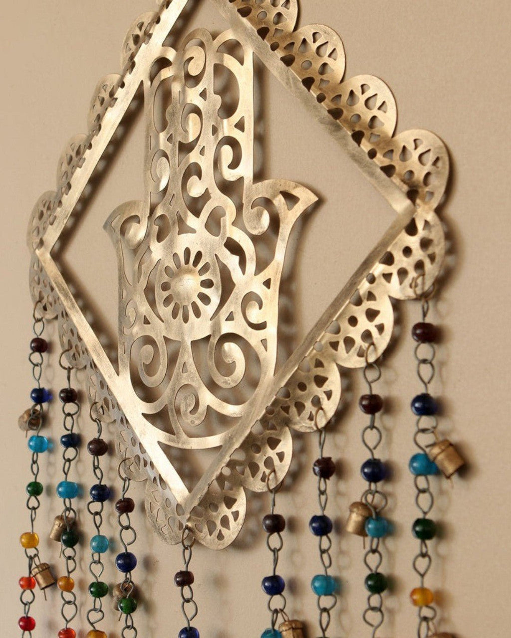 Fairtrade Hamsa Colorful Beads Wall Hanging Chime - Wind Chimes