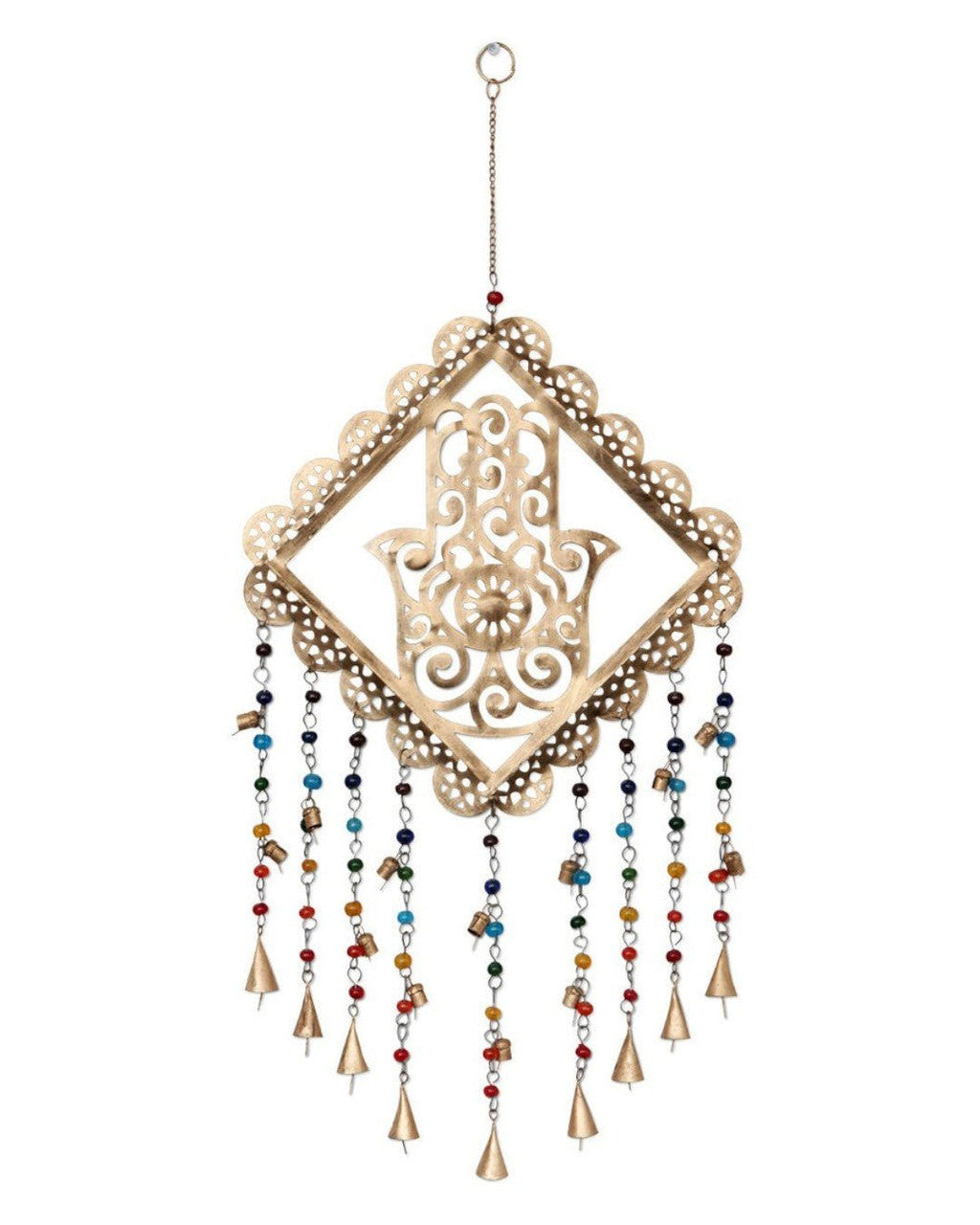 Fairtrade Hamsa Colorful Beads Wall Hanging Chime - Wind Chimes
