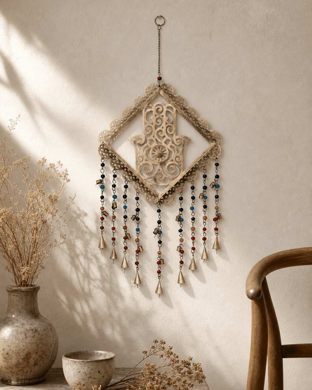 Fairtrade Hamsa Colorful Beads Wall Hanging Chime - Wind Chimes