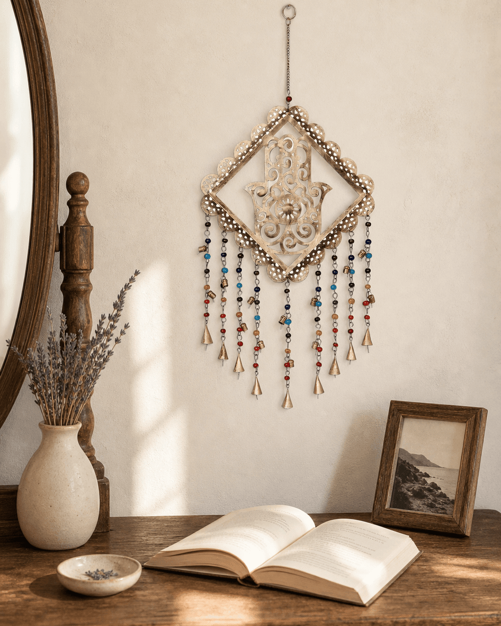 Fairtrade Hamsa Colorful Beads Wall Hanging Chime - Wind Chimes