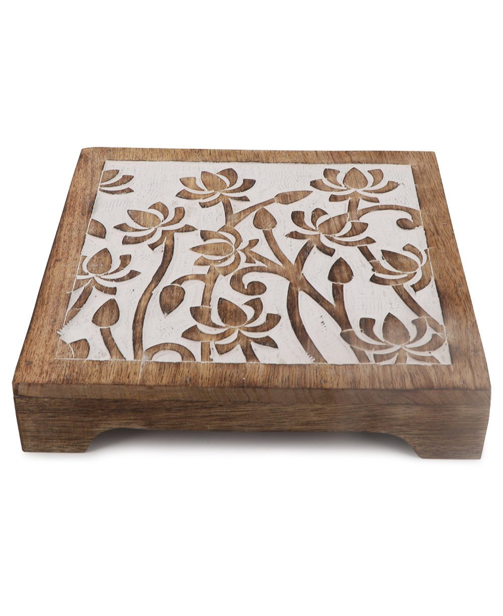 Fairtrade Sustainable Wood Lotus Risers And Statue Stands - Computer Risers & Stands Square