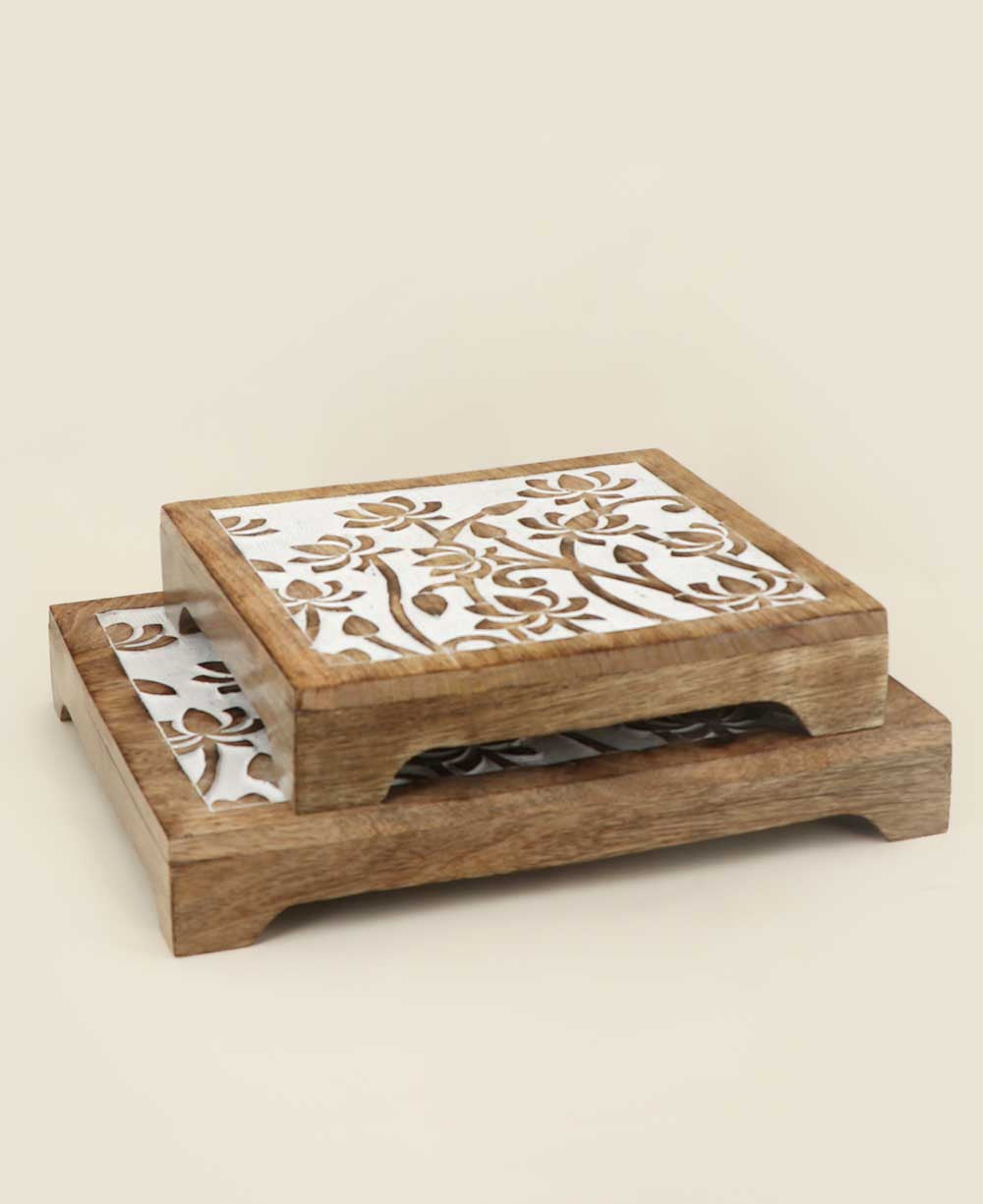 Fairtrade Sustainable Wood Lotus Risers And Statue Stands - Computer Risers & Stands Square