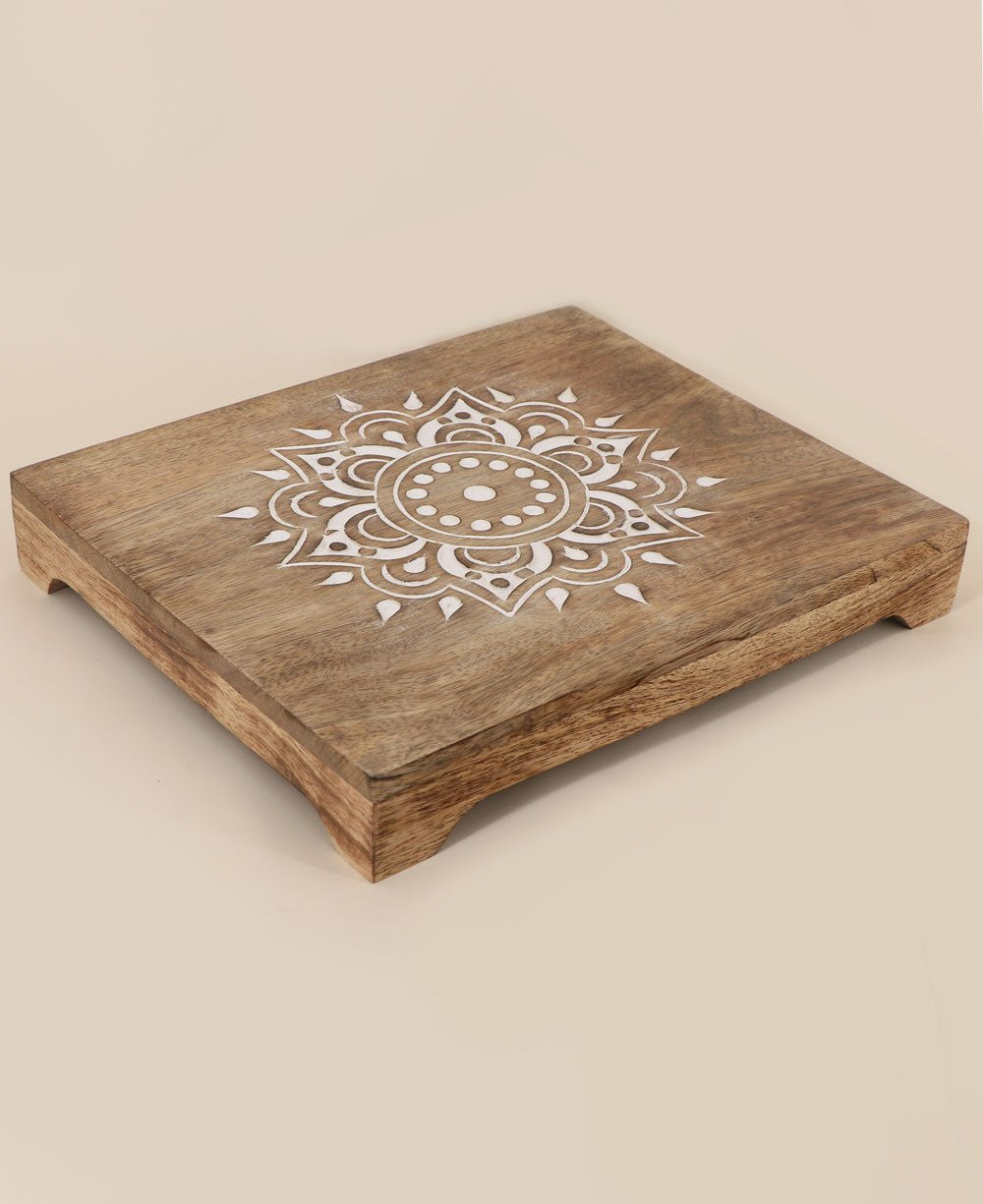 Fairtrade Sustainable Wood Mandala Risers And Statue Stands - Computer Risers & Stands Square