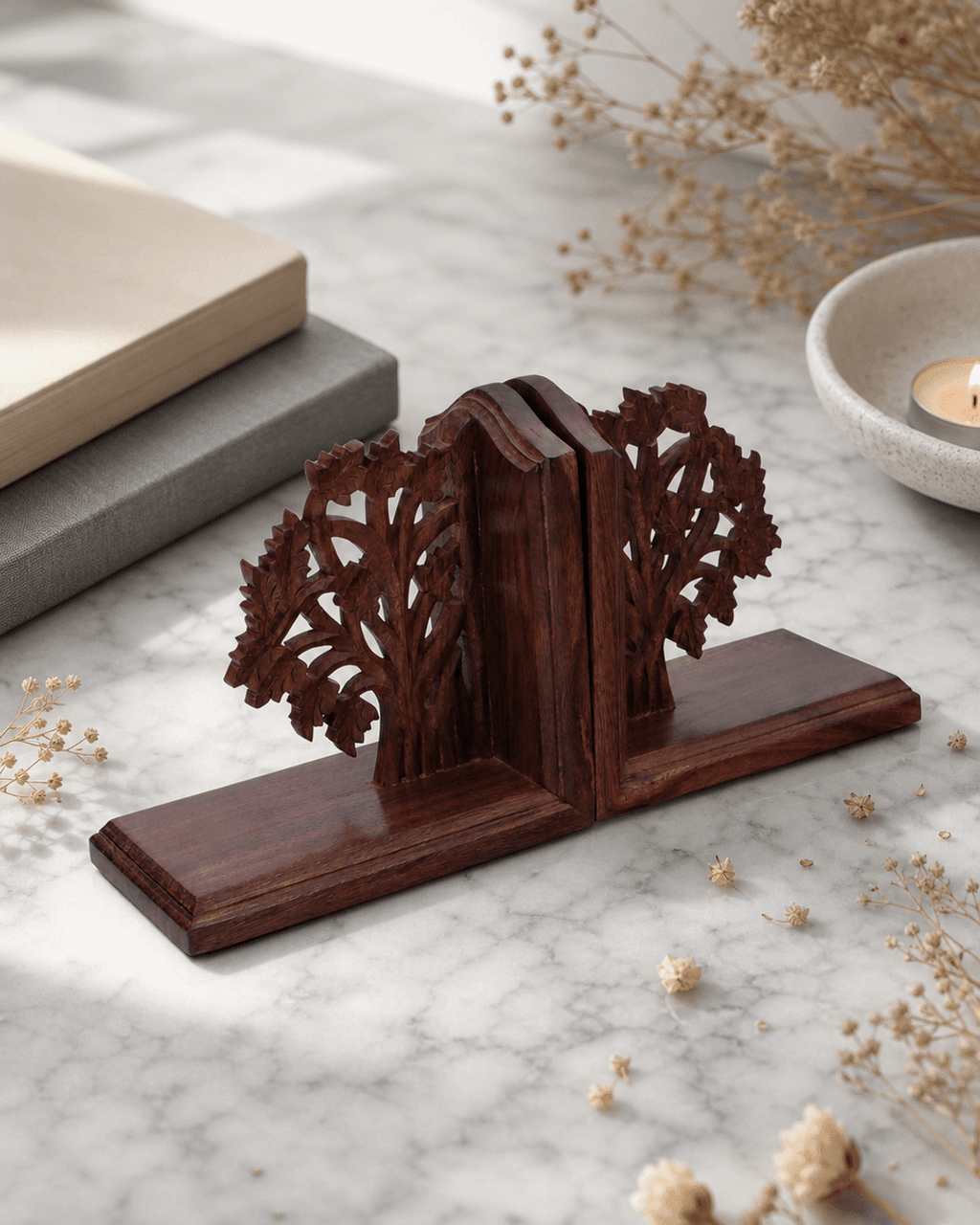 Fairtrade Tree of Life Indian Rosewood Bookends, Handmade - Bookends