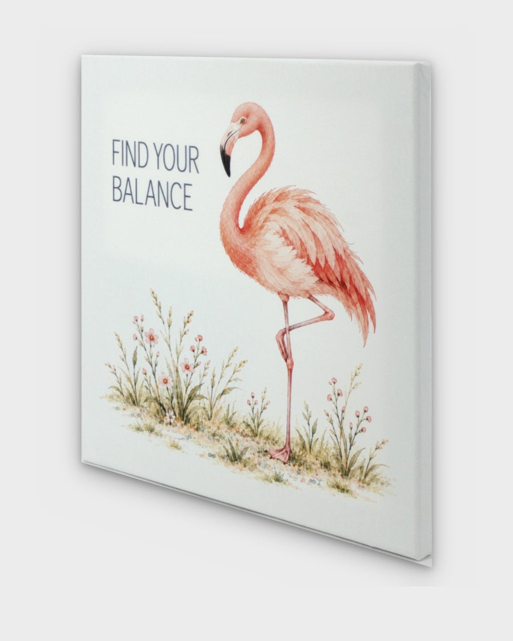 Find Your Balance flamingo canvas wall art viewed from the side, showing canvas depth and wrapped edge profile