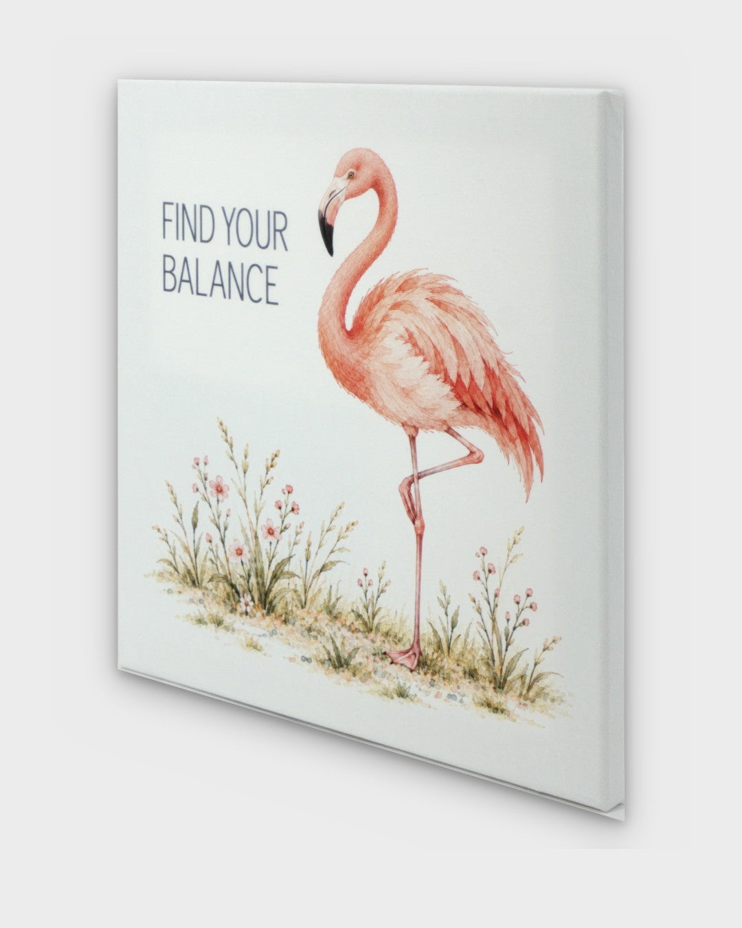 Find Your Balance flamingo canvas wall art viewed from the side, showing canvas depth and wrapped edge profile