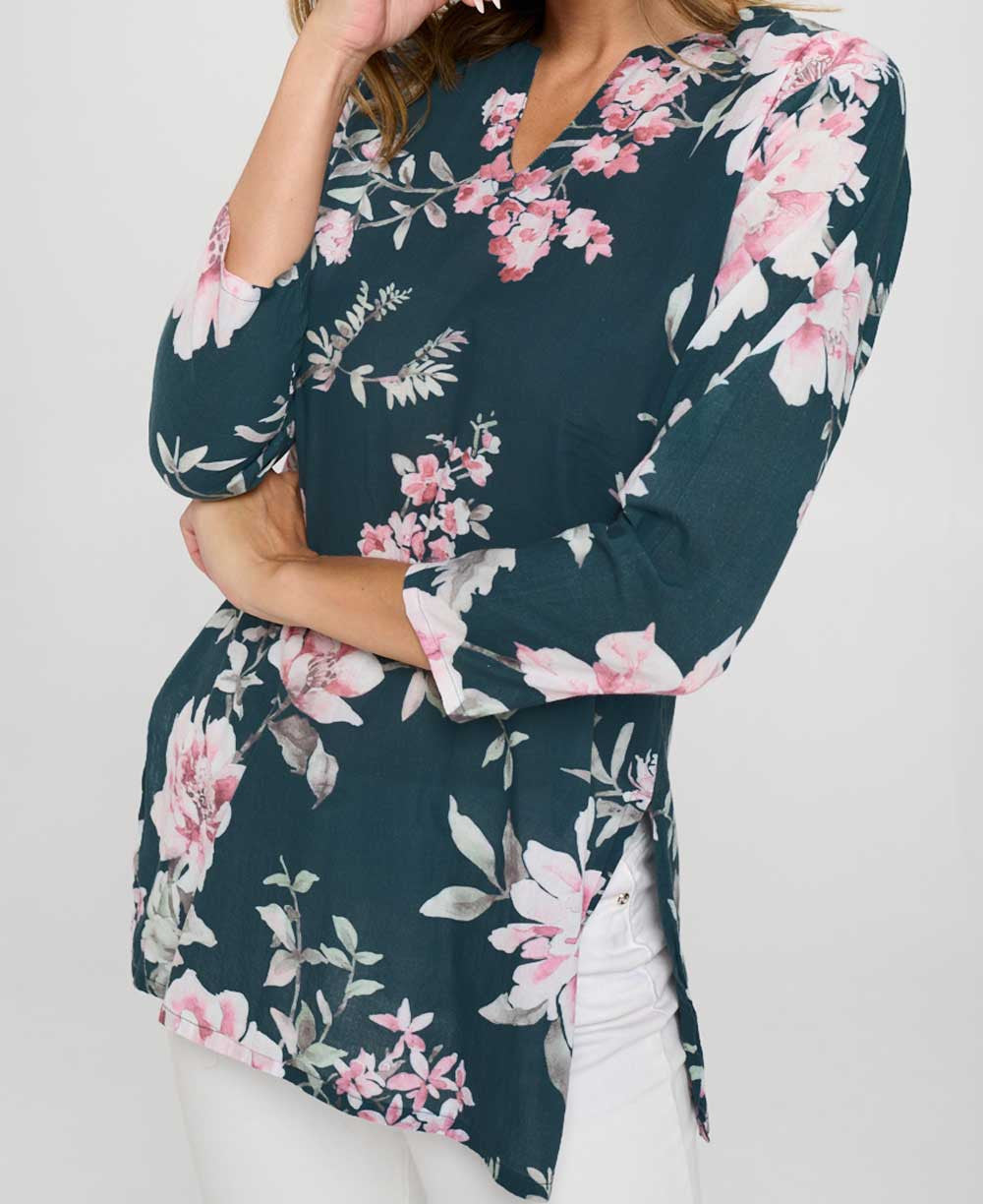 Floral Cotton Tunic Top - Apparel S