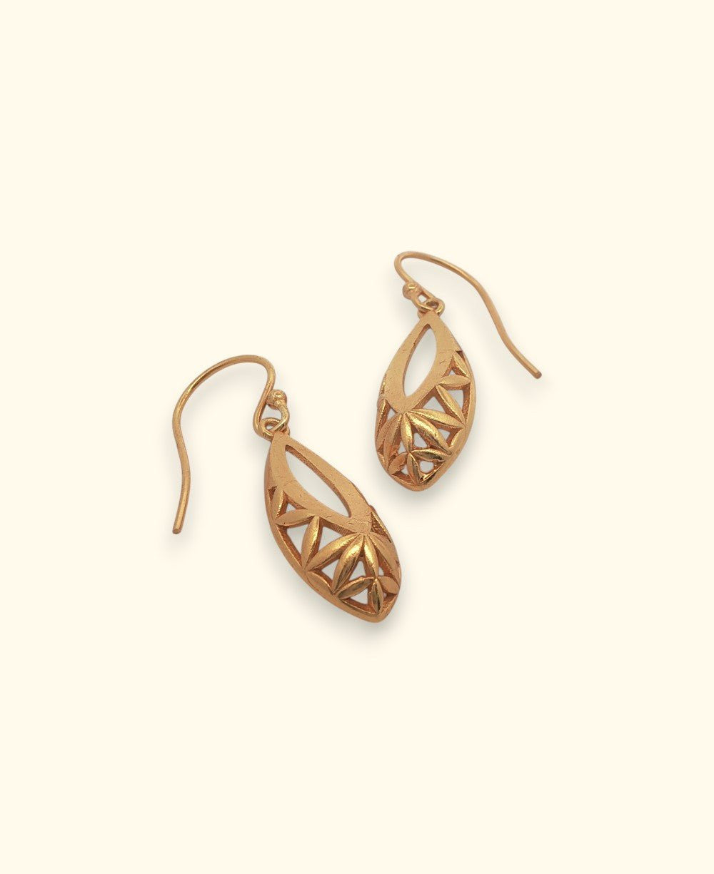 Flower of Life Teardrop Earrings — 18K Gold Plated Brass Sacred Geometry - Earrings