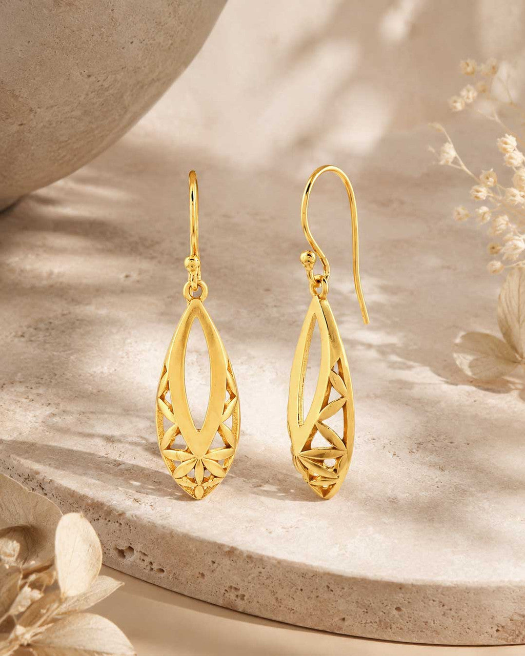 Flower of Life Teardrop Earrings — 18K Gold Plated Brass Sacred Geometry - Earrings