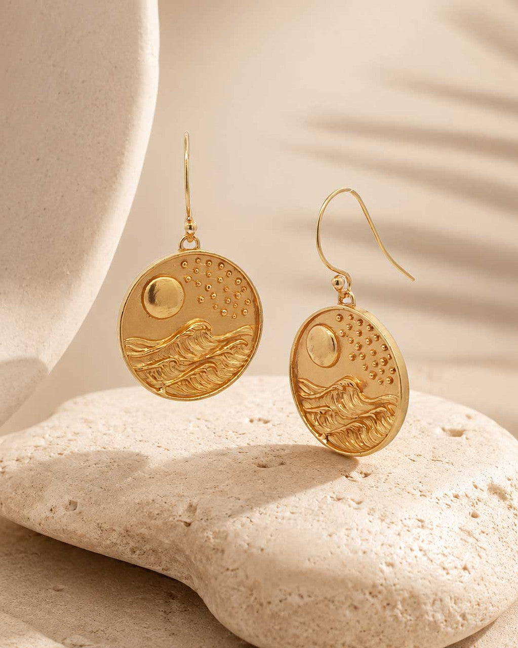 Full Moon Over Waves Gold - Plated Brass Drop Earrings — Ocean & Celestial Jewelry - Earrings