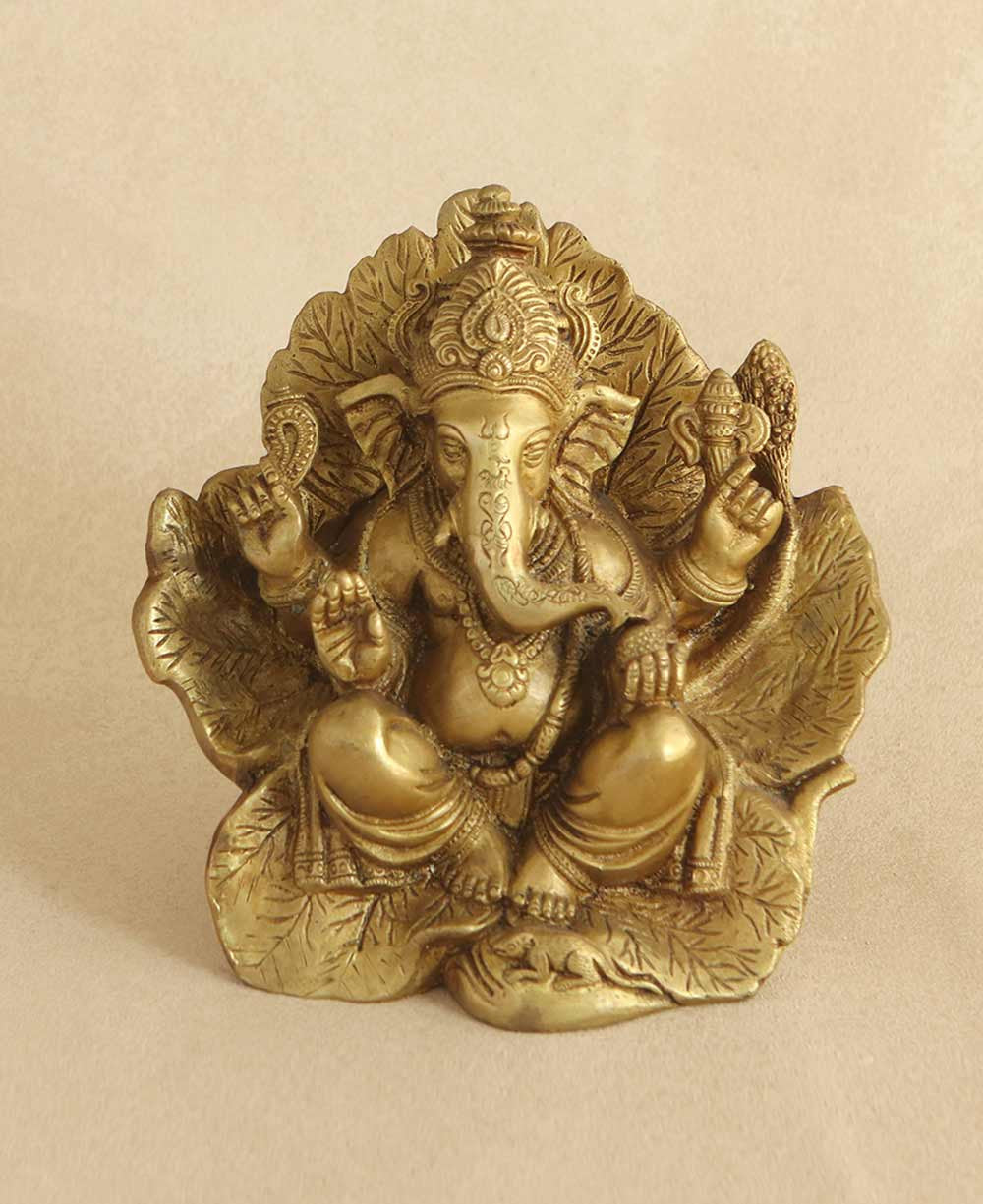 Ganesh Statue on Leaf Throne - Sculptures & Statues