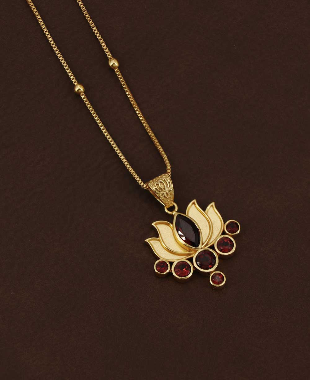 Garnet Gemstone Gold Plated Lotus Necklace - Necklaces