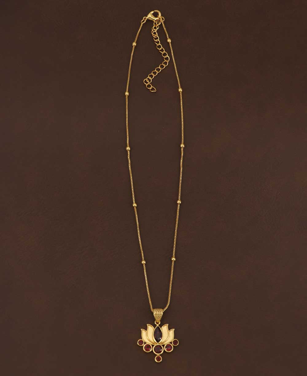 Garnet Gemstone Gold Plated Lotus Necklace - Necklaces