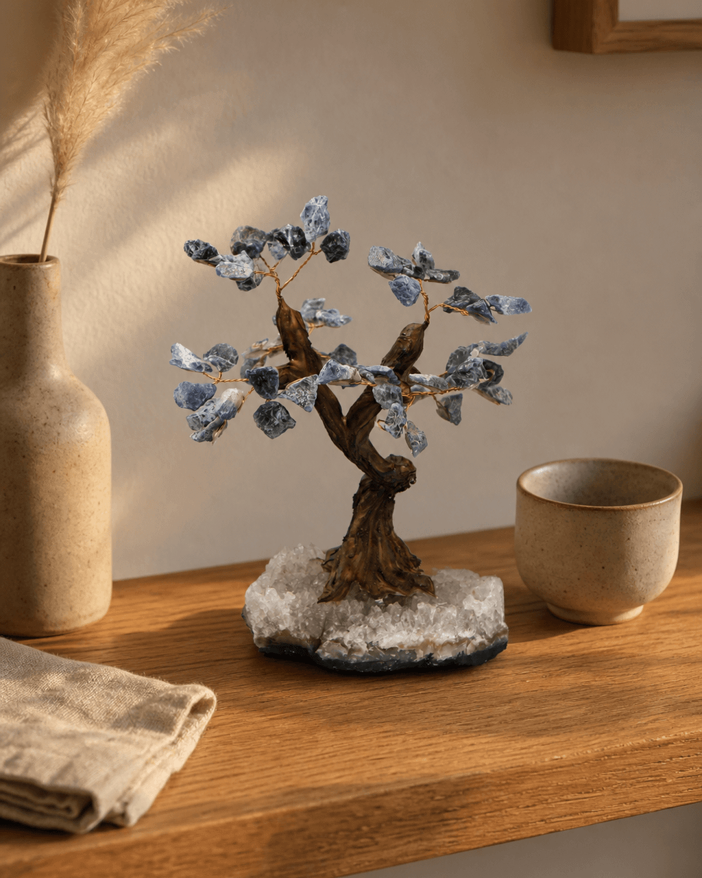 Gemstone Bonsai Tree With Quartz and Blue Sodalite - Home & Garden