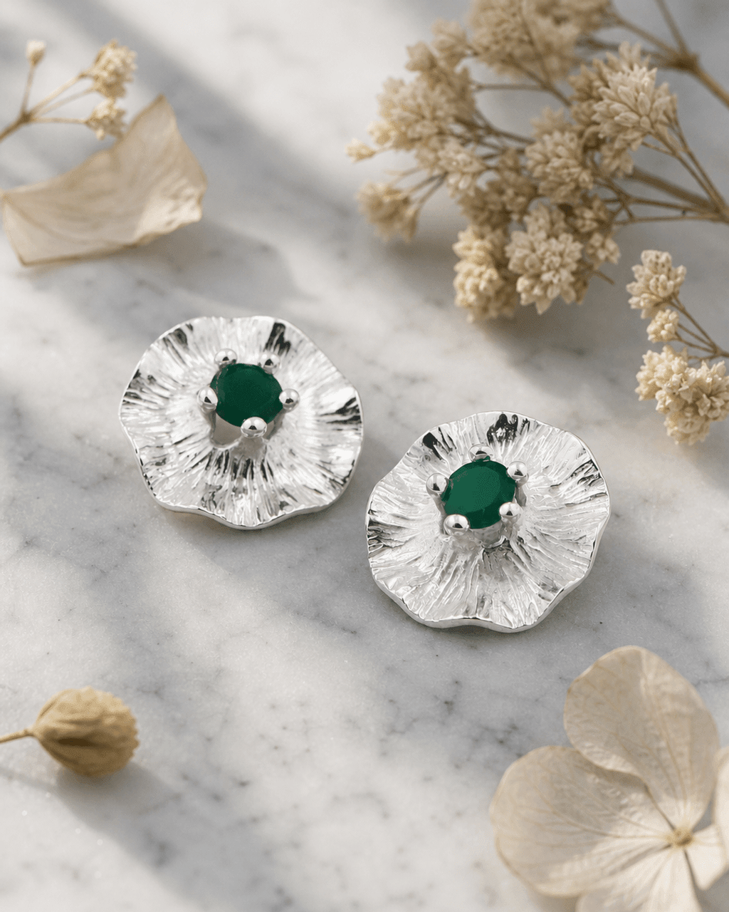 Gemstone Lotus Pad Earrings, Sterling Silver - Earrings