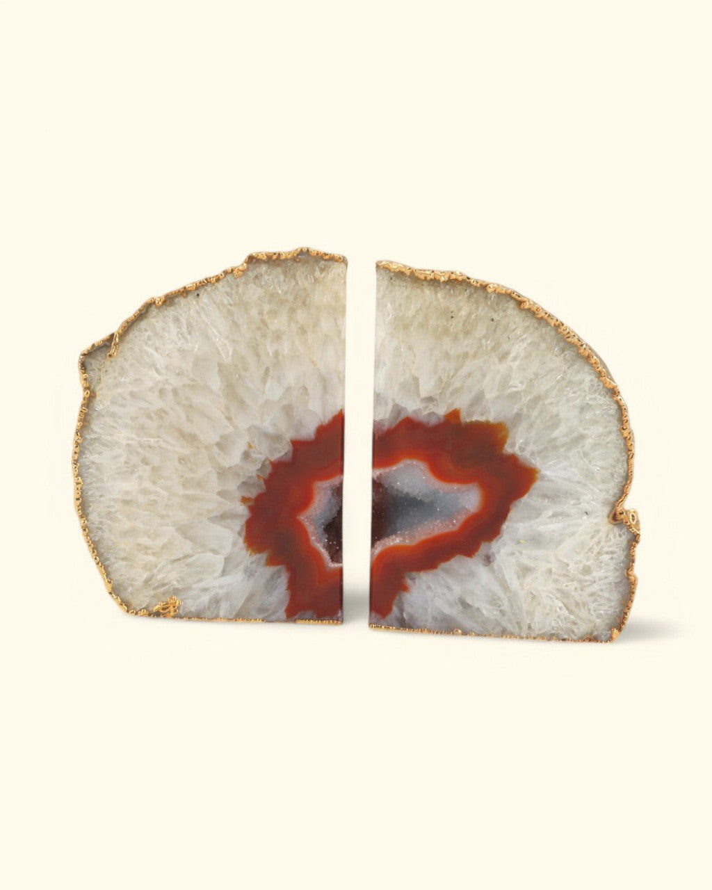Gilded Red Agate Gemstone Geode Bookends - Bookends