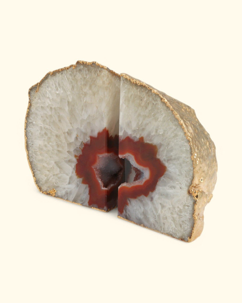 Gilded Red Agate Gemstone Geode Bookends - Bookends