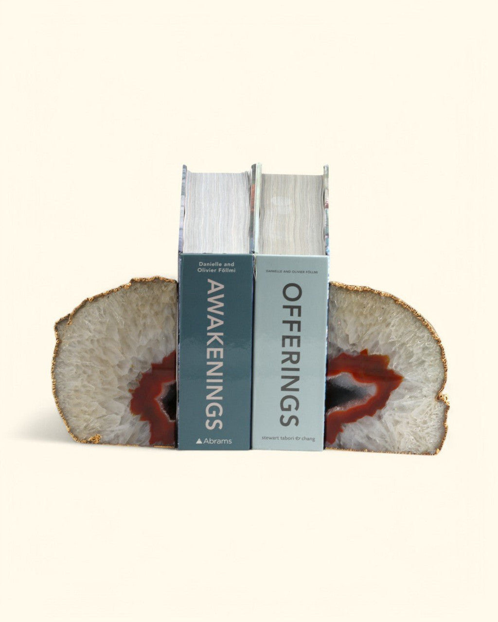 Gilded Red Agate Gemstone Geode Bookends - Bookends
