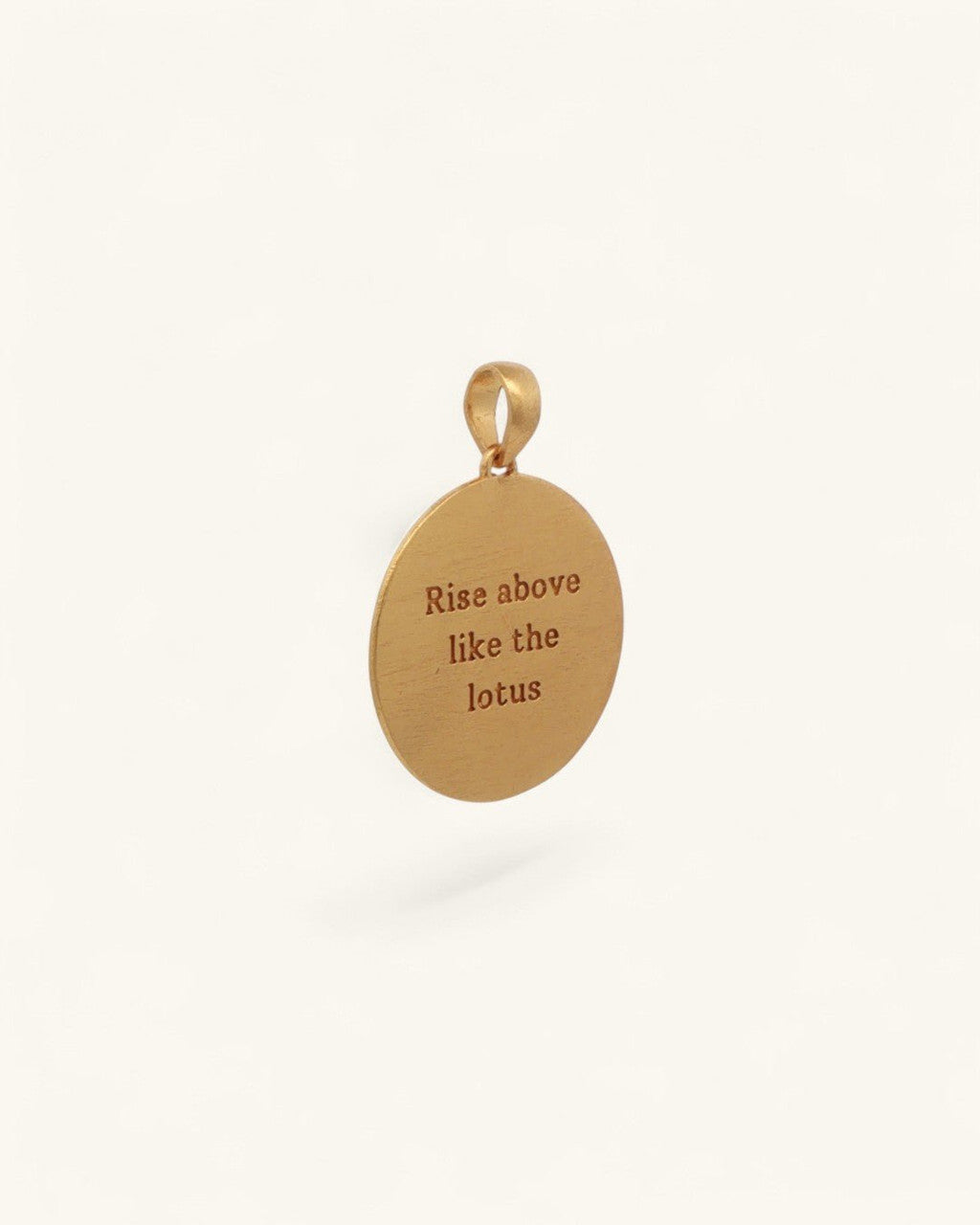 Gold Plated Brass Lotus, Moon and Wave Pendant — Rise Above Engraved Charm - Pendant