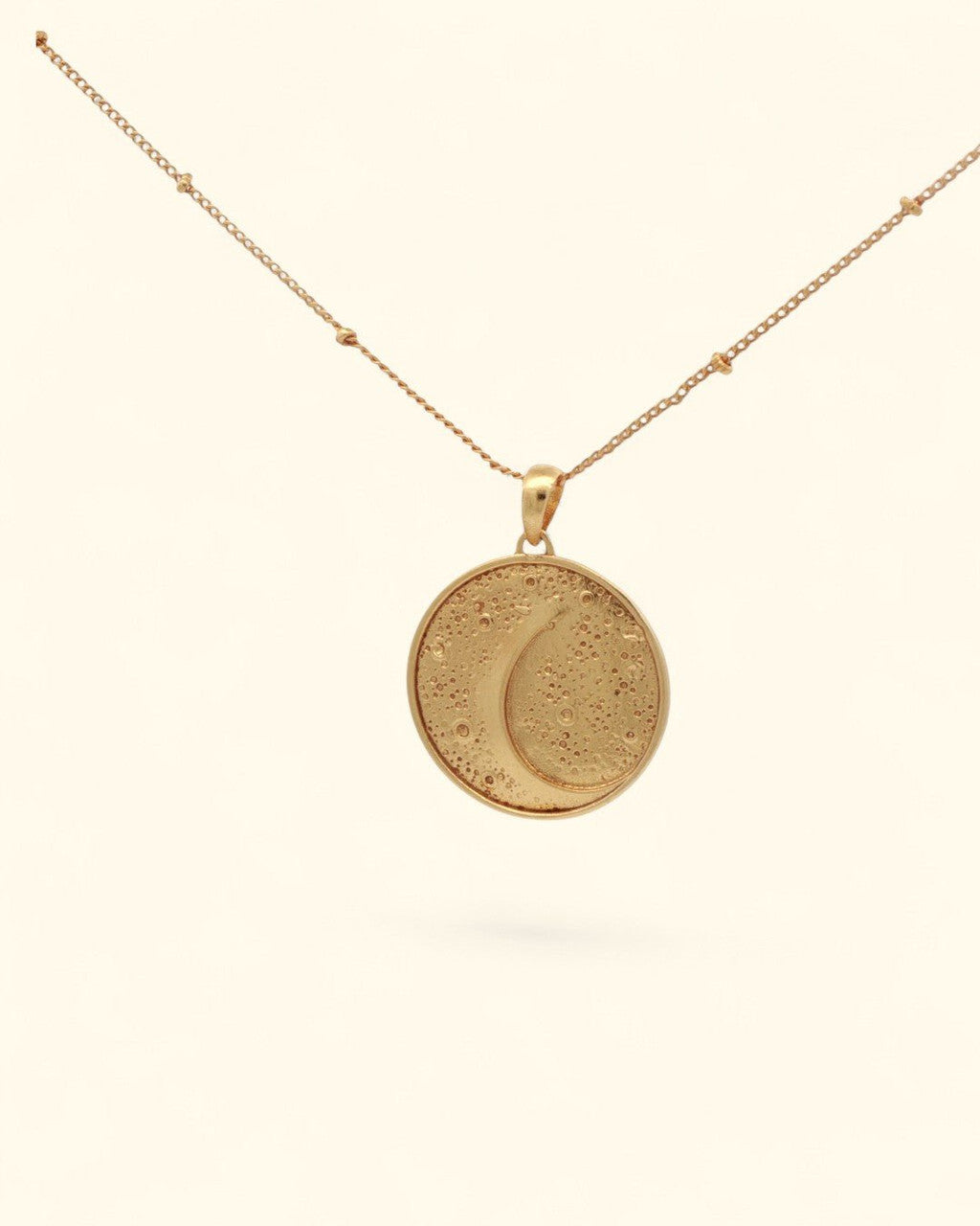 Gold - Plated Brass Moon Pendant Necklace with Engraved Affirmation - Necklace