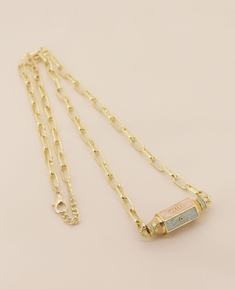 Gold Plated Brass Will And Evil Eye Protection Necklace - Necklaces Peach Green