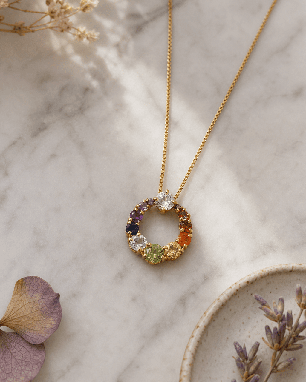 Gold Plated Chakra Circle Pendant Necklace - Necklaces