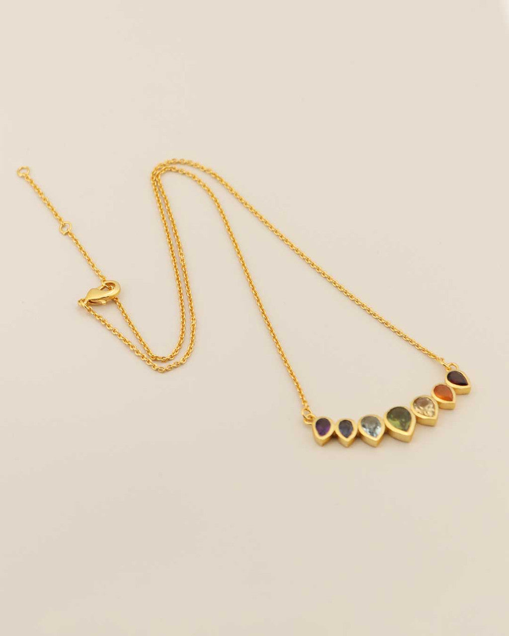 Gold - Plated Chakra Necklace – Teardrop Gemstones Jewelry for Balance & Energy - Necklace