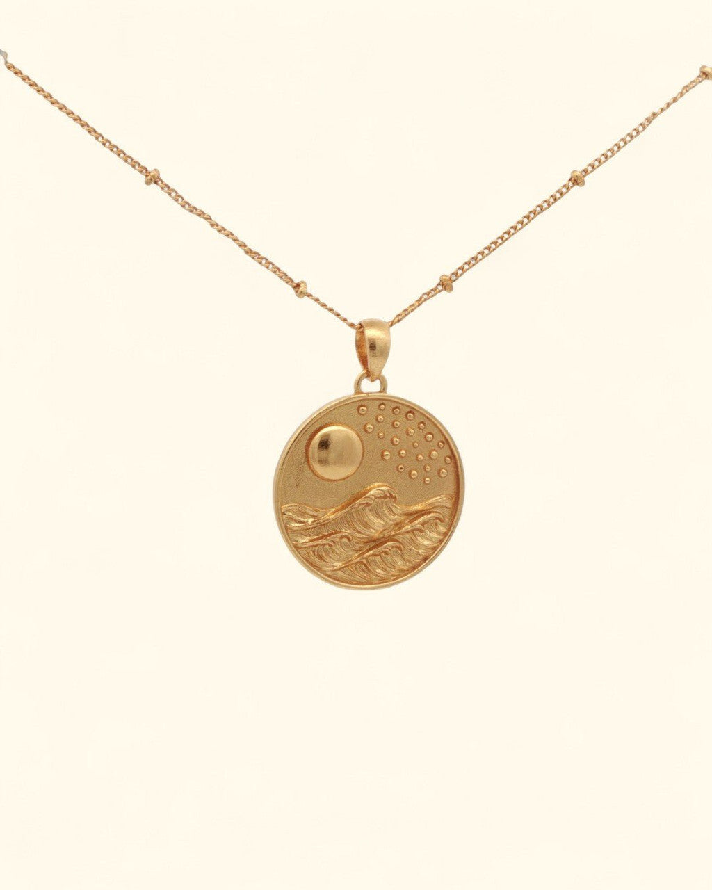 Gold - Plated Full Moon and Waves Necklace — Handcrafted Celestial Pendant - Necklace